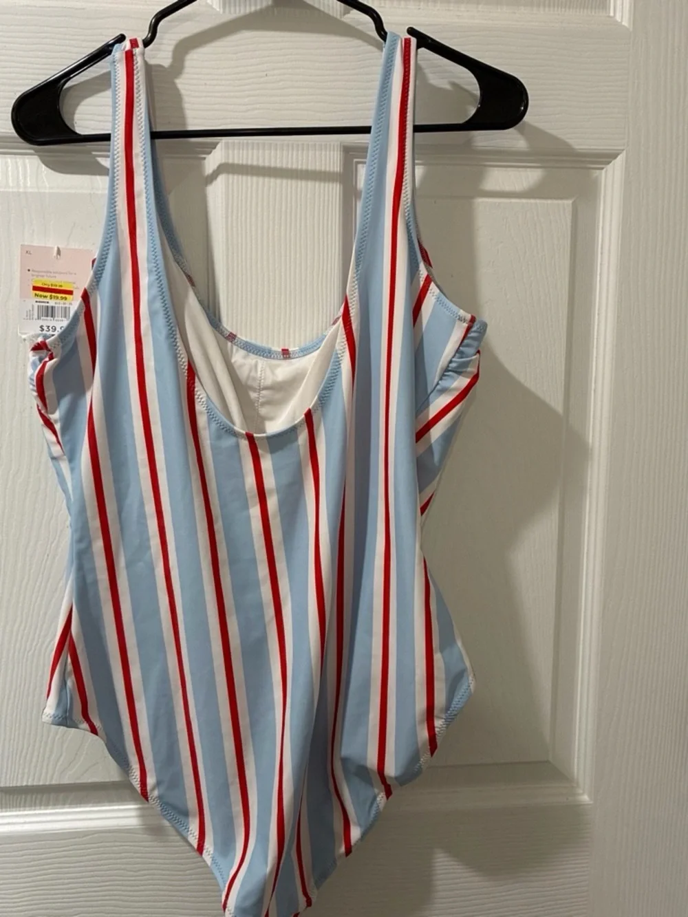 LC Lauren Conrad Light Blue One-Piece Swimsuit with Red and White Stripes